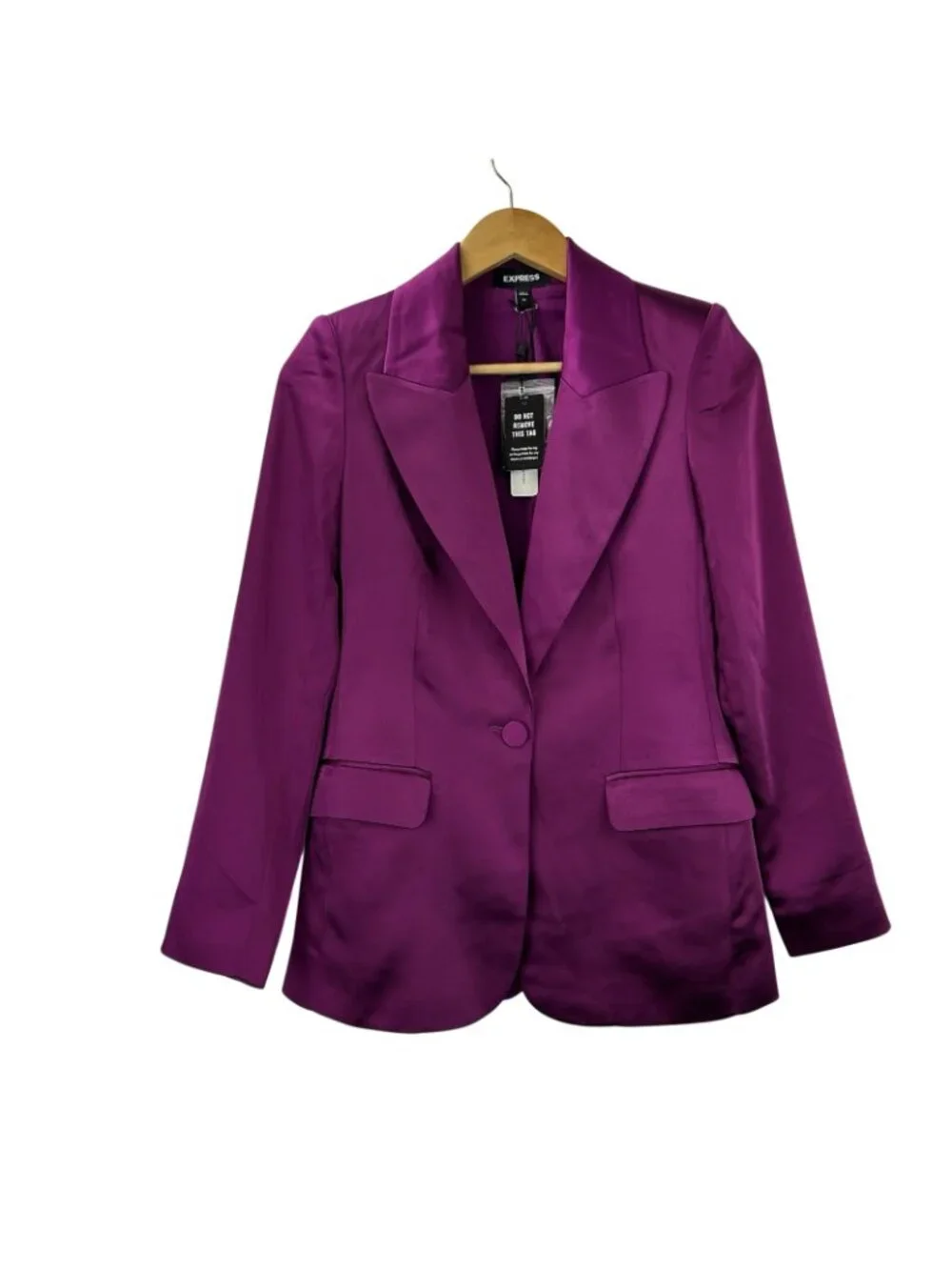 Express Women’s size XS Fuchsia Satin Blazer One Button Notch Jacket NWT$168 - Picture 10 of 15
